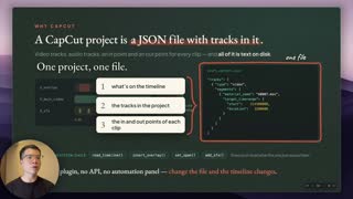 An editing timeline beside the code behind it.